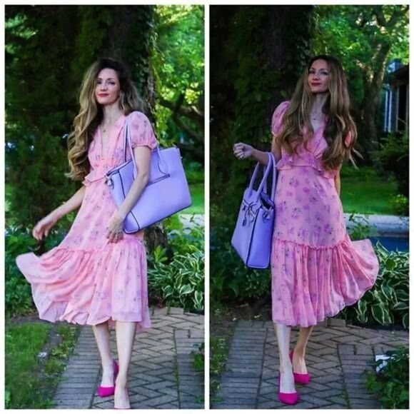 LoveShackFancy X Target Fleur Floral Pink Melon Midi Dress 4 NWT - Picture 3 of 9